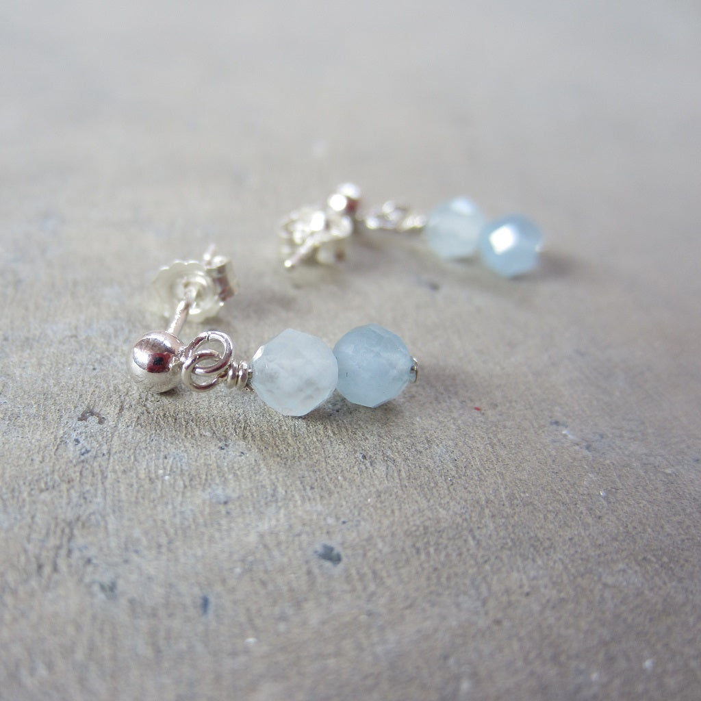 Tiny Double Aquamarine Stud Earrings for Courage