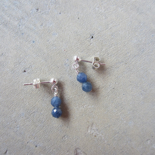 Tiny Double Sapphire Stud Earrings for Calming the Mind