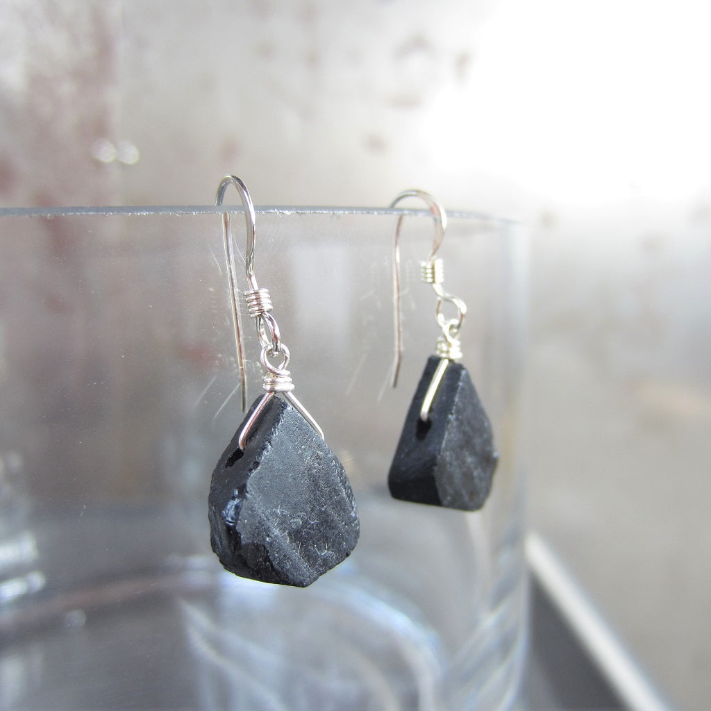 Raw Black Tourmaline Earrings for Protection