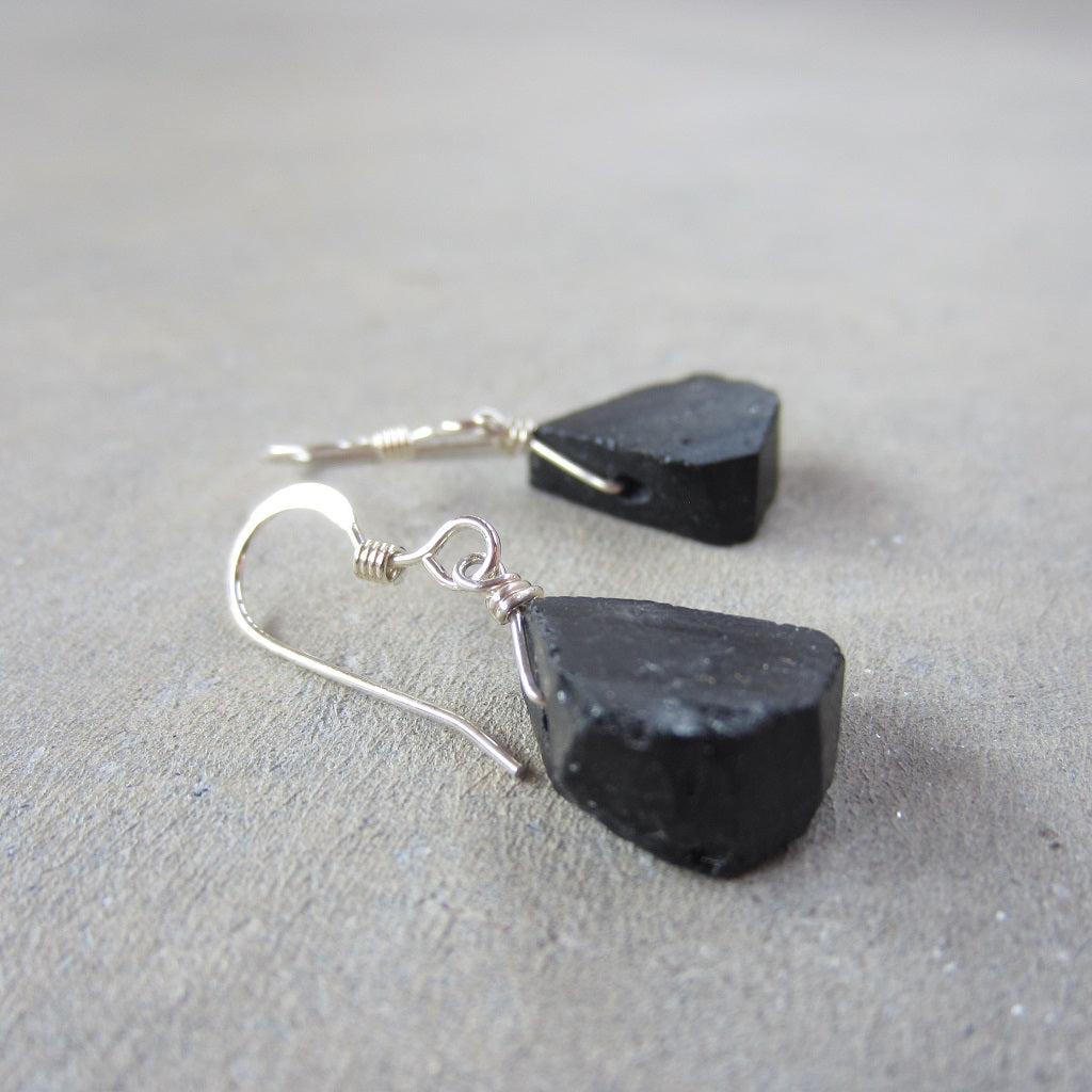 Raw Black Tourmaline Earrings for Protection