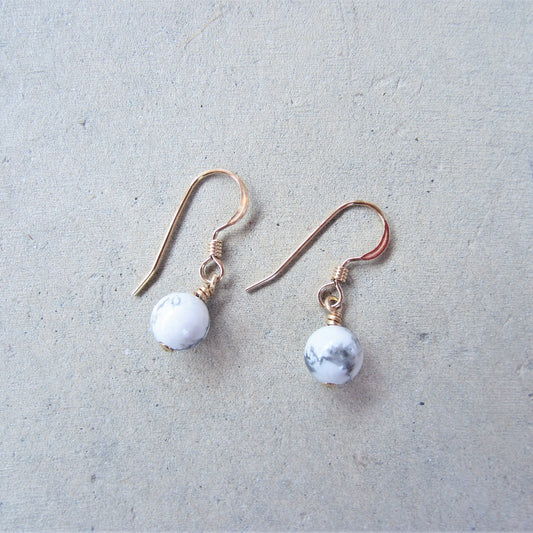 Small Round Howlite Earrings in 14k Gold Fill