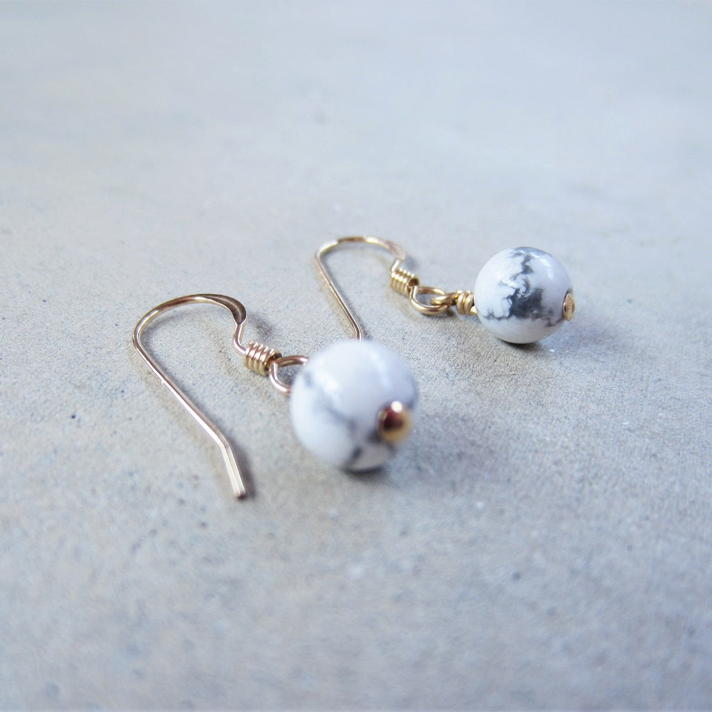 Small Round Howlite Earrings in 14k Gold Fill