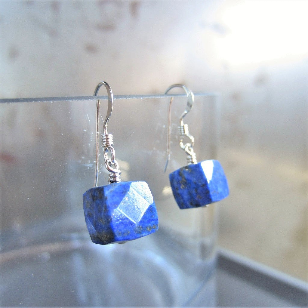 Lapis Lazuli Cube Earrings for Personal Power