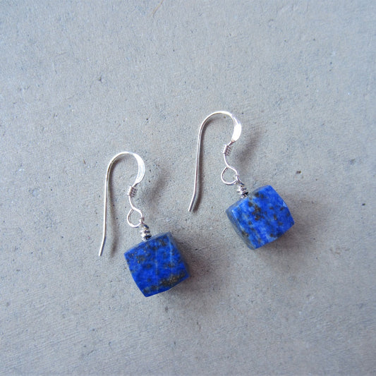 Lapis Lazuli Cube Earrings for Personal Power