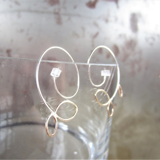 Asymmetrical Vine Spiral Hoops in Mixed Metals