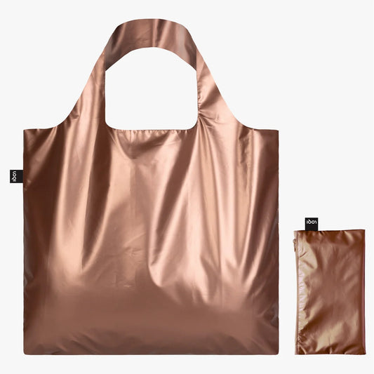 Recycled Tote Bag with Pouch: Rose Gold Metallic Bag with Zip Pocket