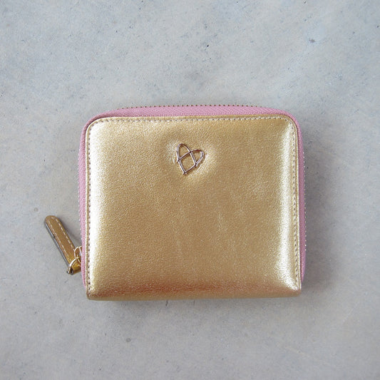 Victoria Wallet: Gold with Salmon Zipper