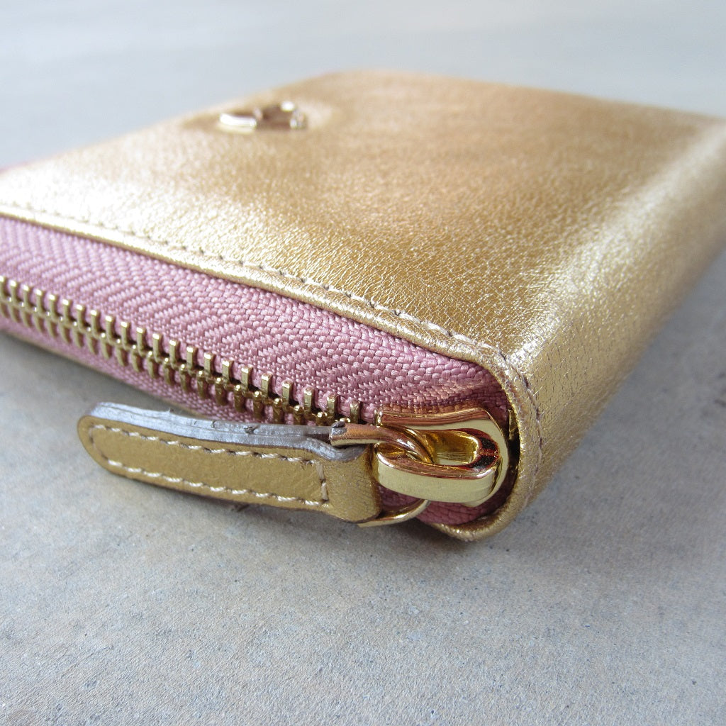 Victoria Wallet: Gold with Salmon Zipper