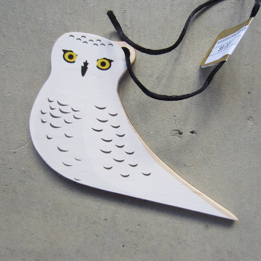 Wooden Holiday Ornament: Snowy Owl