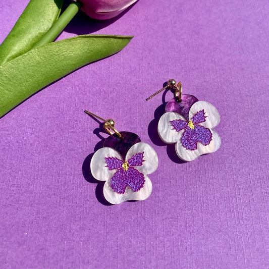 Mini Pansies Acrylic Earrings
