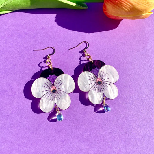 Large Pansies Acrylic Earrings