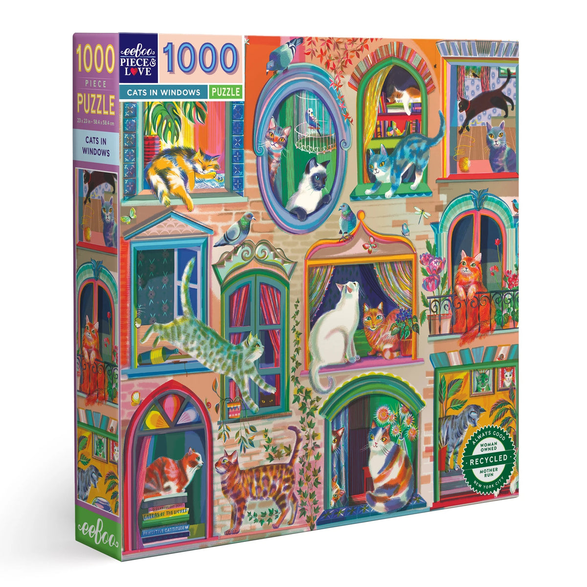 1000 Piece Puzzle: Cats in Windows