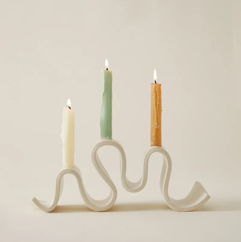 Wyat Ceramic Candelabra: Cream