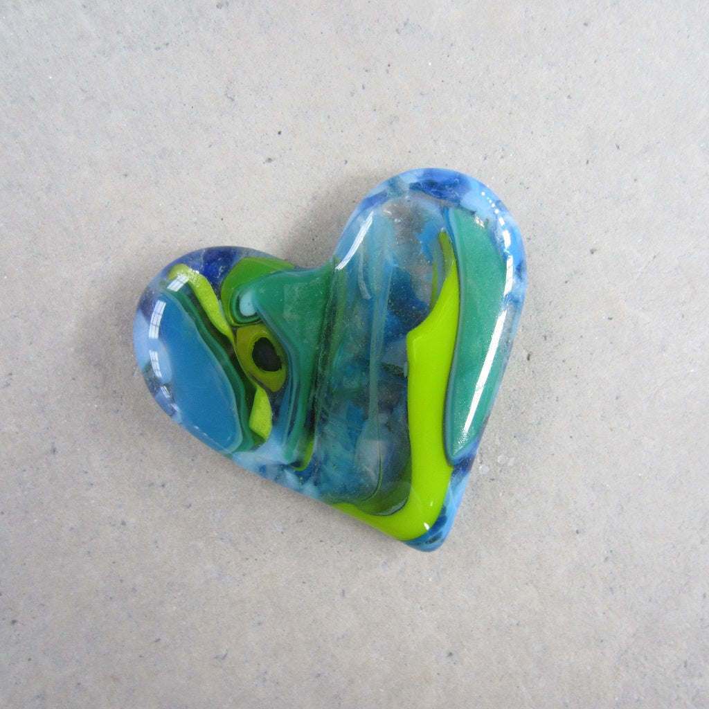 Fused Glass Heart: Blue and Green