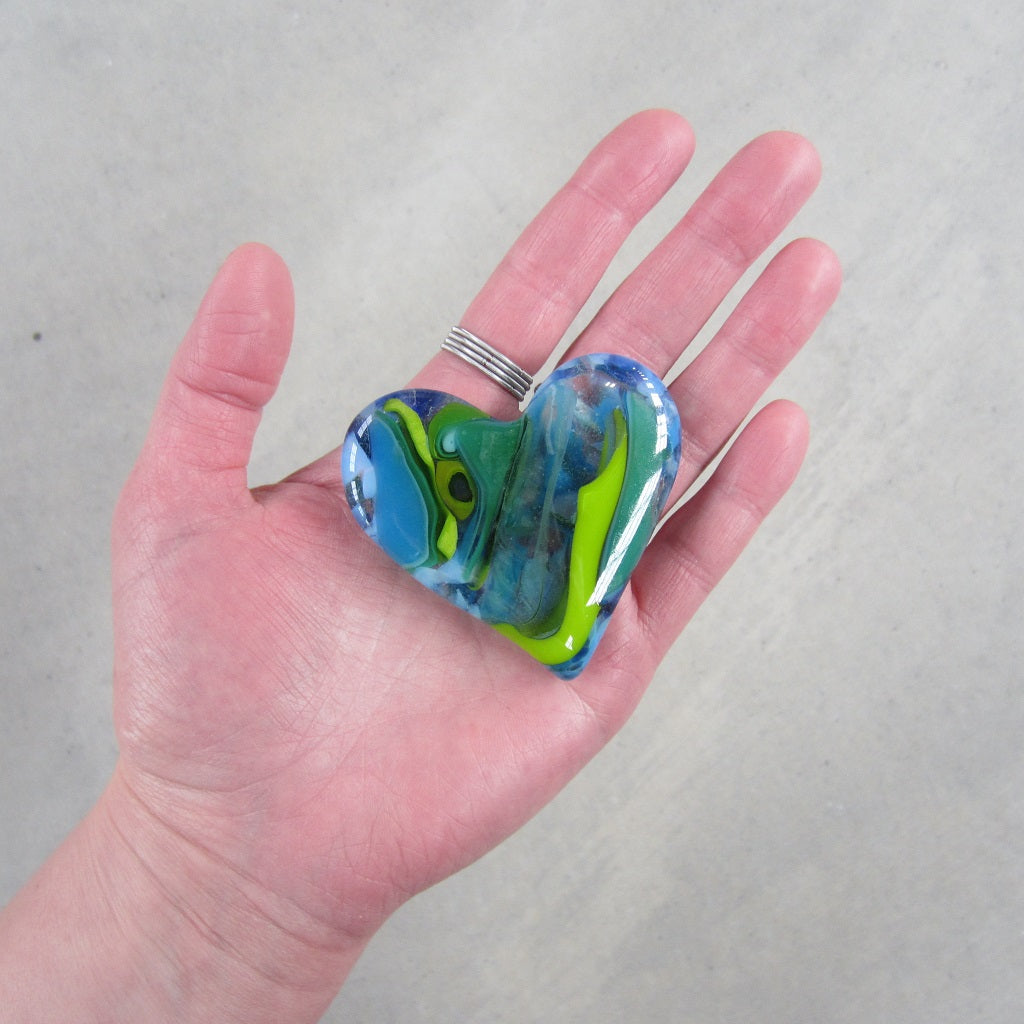 Fused Glass Heart: Blue and Green
