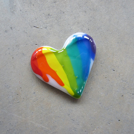 Fused Glass Heart: Rainbow Stripe