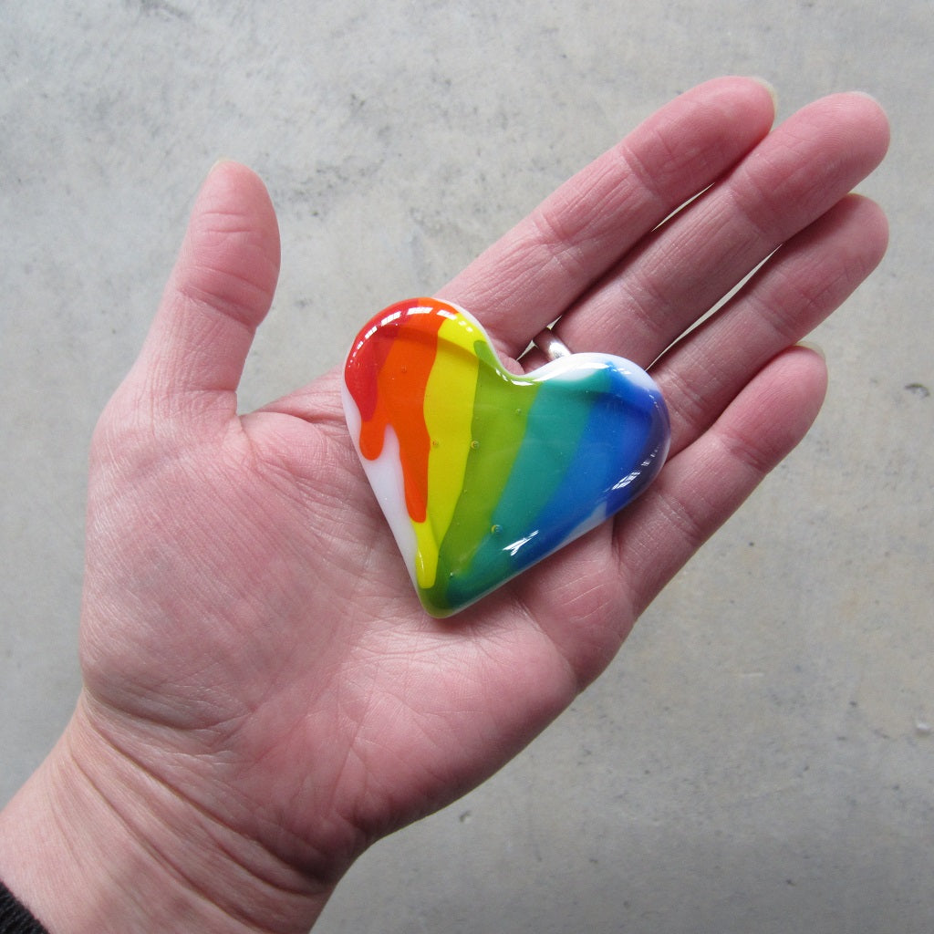 Fused Glass Heart: Rainbow Stripe