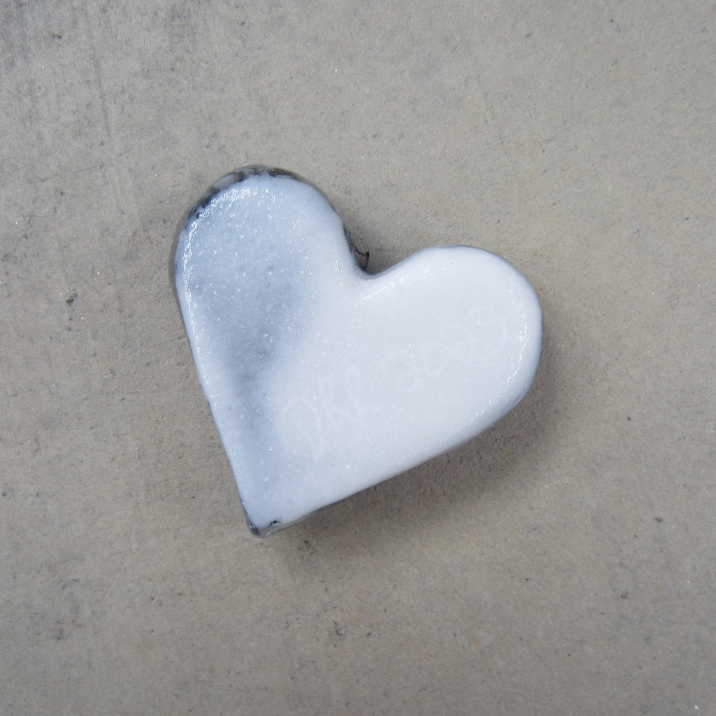 Fused Glass Heart: Shiny Black and White