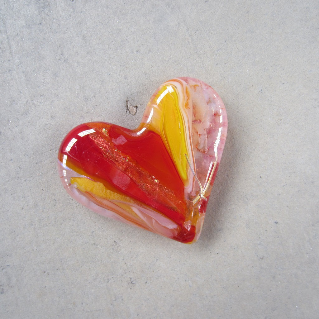 Fused Glass Heart: Shiny Fire