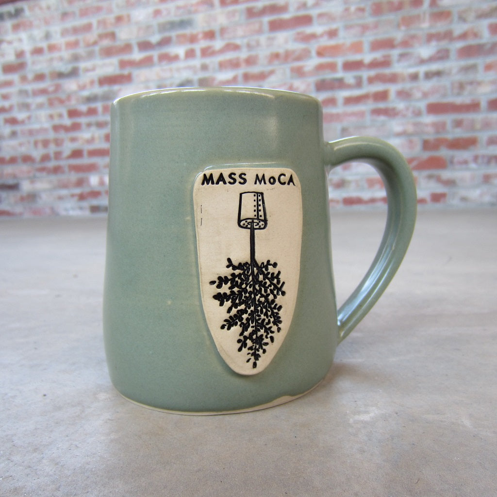 MASS MoCA Handmade Ceramic Mug: Green Upside Down Tree