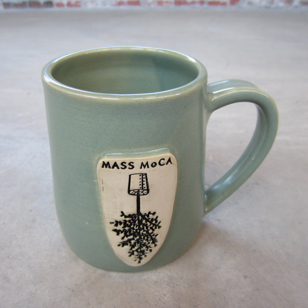 MASS MoCA Handmade Ceramic Mug: Green Upside Down Tree