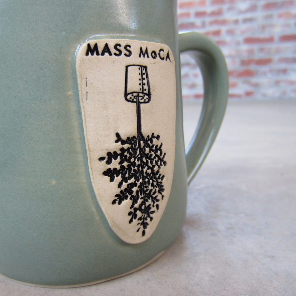 MASS MoCA Handmade Ceramic Mug: Green Upside Down Tree