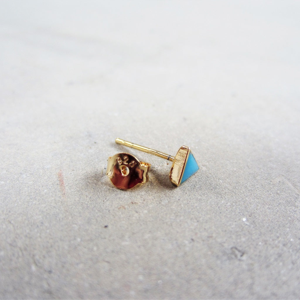 Abstract Studs: Gold Turquoise Triangles
