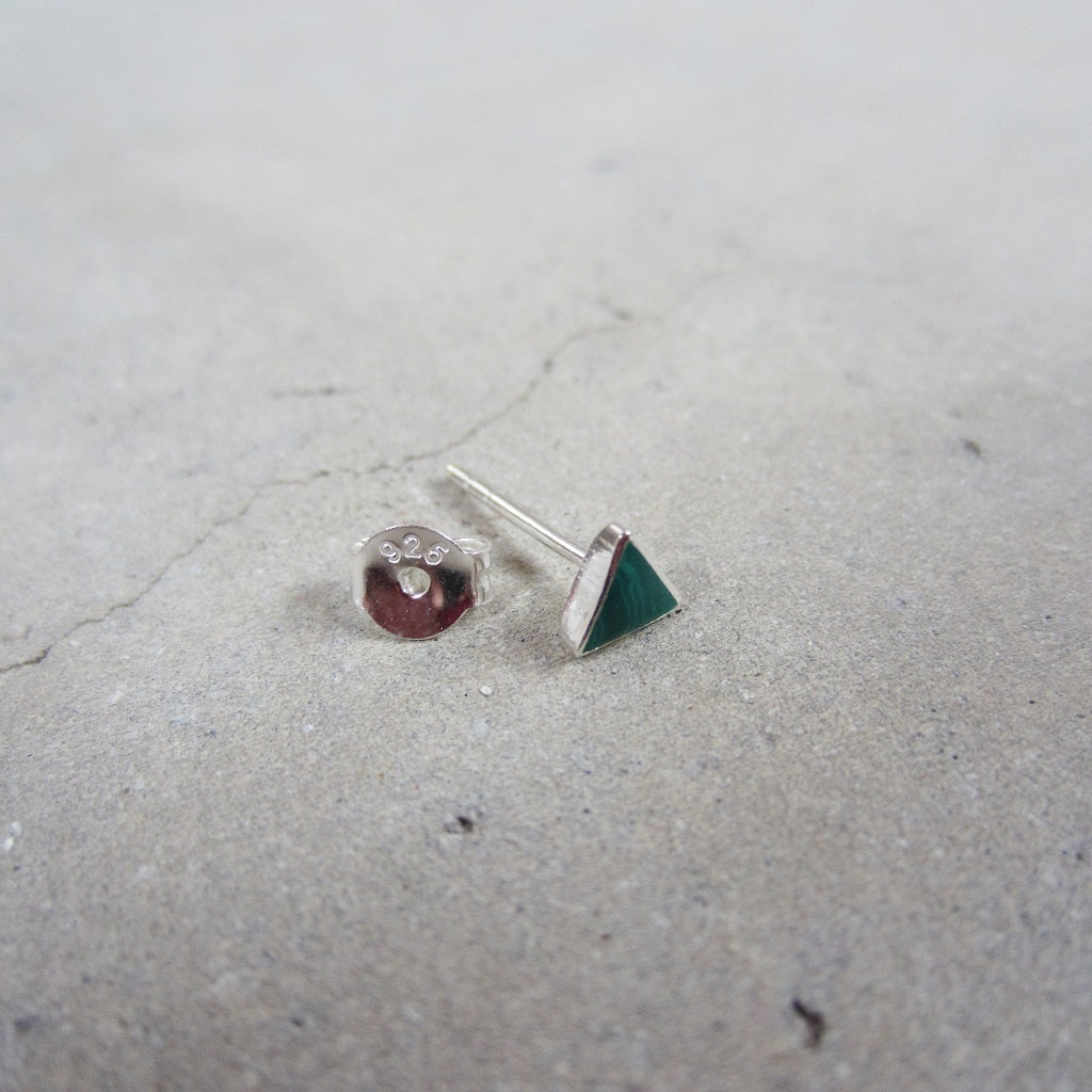 Abstract Studs: Silver and Malachite Triangles