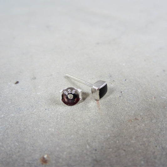 Abstract Studs: Silver Onyx Squares
