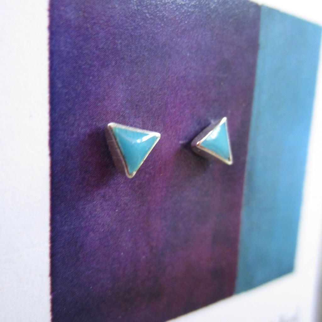 Abstract Studs: Silver and Turquoise Triangles