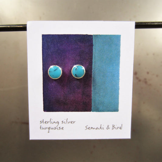 Abstract Studs: Silver and Turquoise Circles